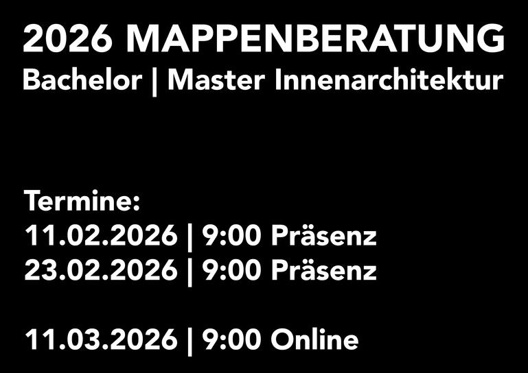 Mappenberatung 2026 AdBK München für den Studiengang Innenarchitektur, Bachelor und Master